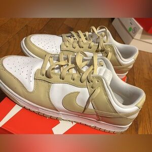 Nike White and Beige Sneakers team gold dunks